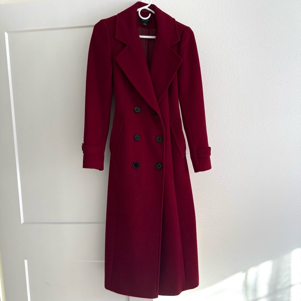 HALOGEN ATLANTIC-PACIFIC Dark Red Belted Coat